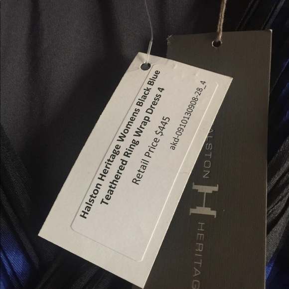 Halston heritage black blue wrap dress - Picture 3 of 5